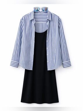 Polo Ralph Lauren Girls Navy Dress + H&M Striped Shirt Set Size 8–9Y